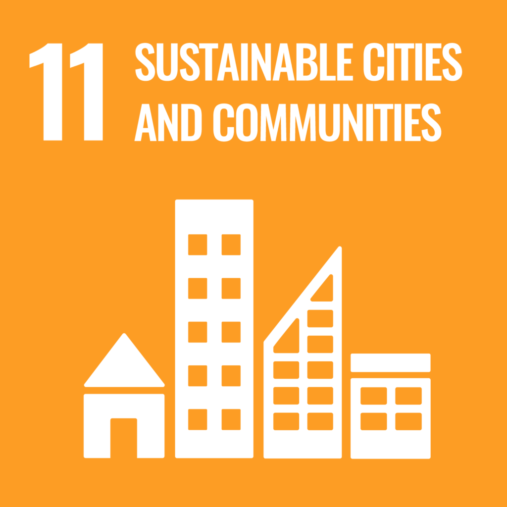 Logo SDG 11 Sustainable Cities and Communities: Houses and high-rise buildings; Sustainable Development Goals