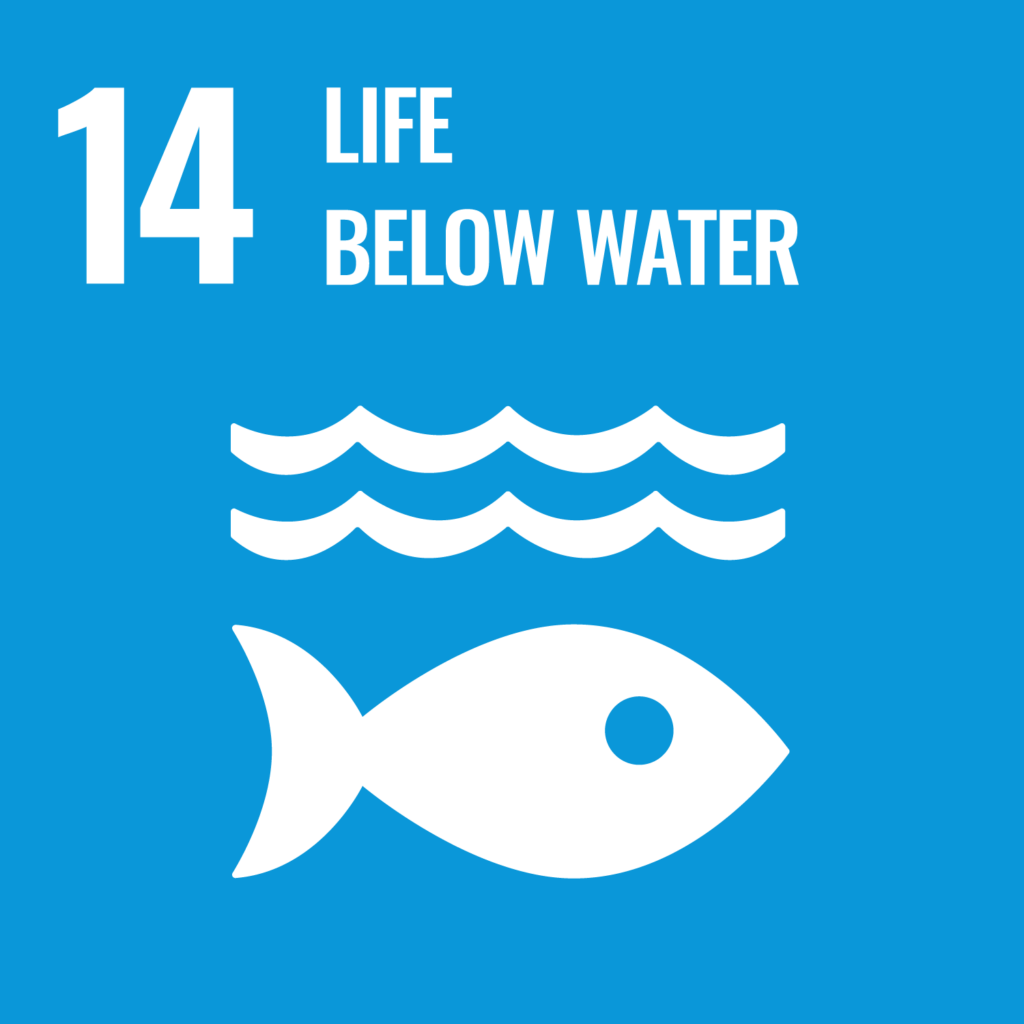 Logo SDG 14 Life below water: waves and fish; Sustainable Development Goals (SDGs)
