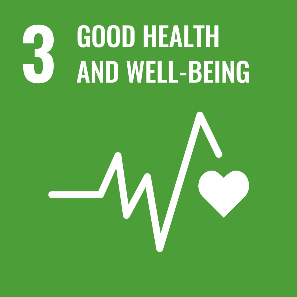 Logo SDG 3 Health and well-being: ECG curve with heart; Sustainable Development Goals (SDGs)