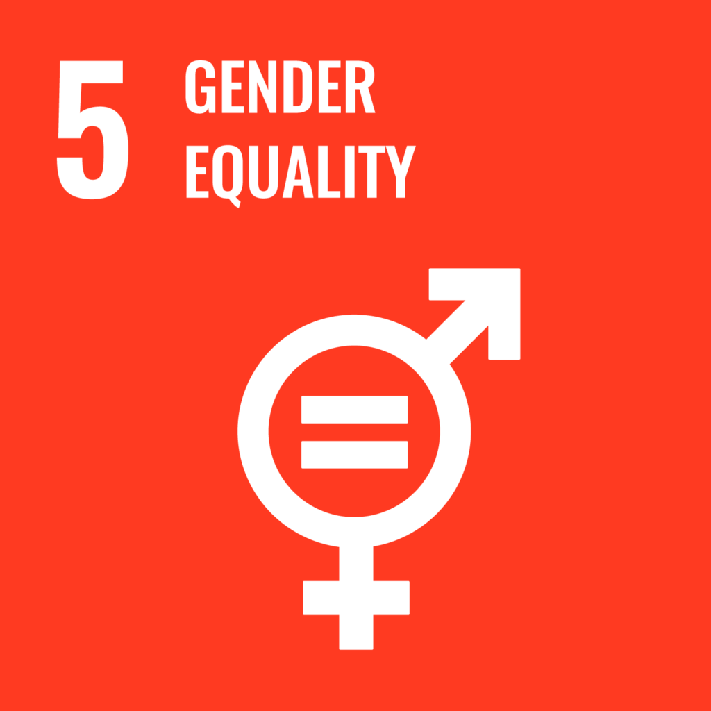 Logo SDG 5 Gender equality: Gender symbol with equality sign; Sustainable Development Goals (SDGs)